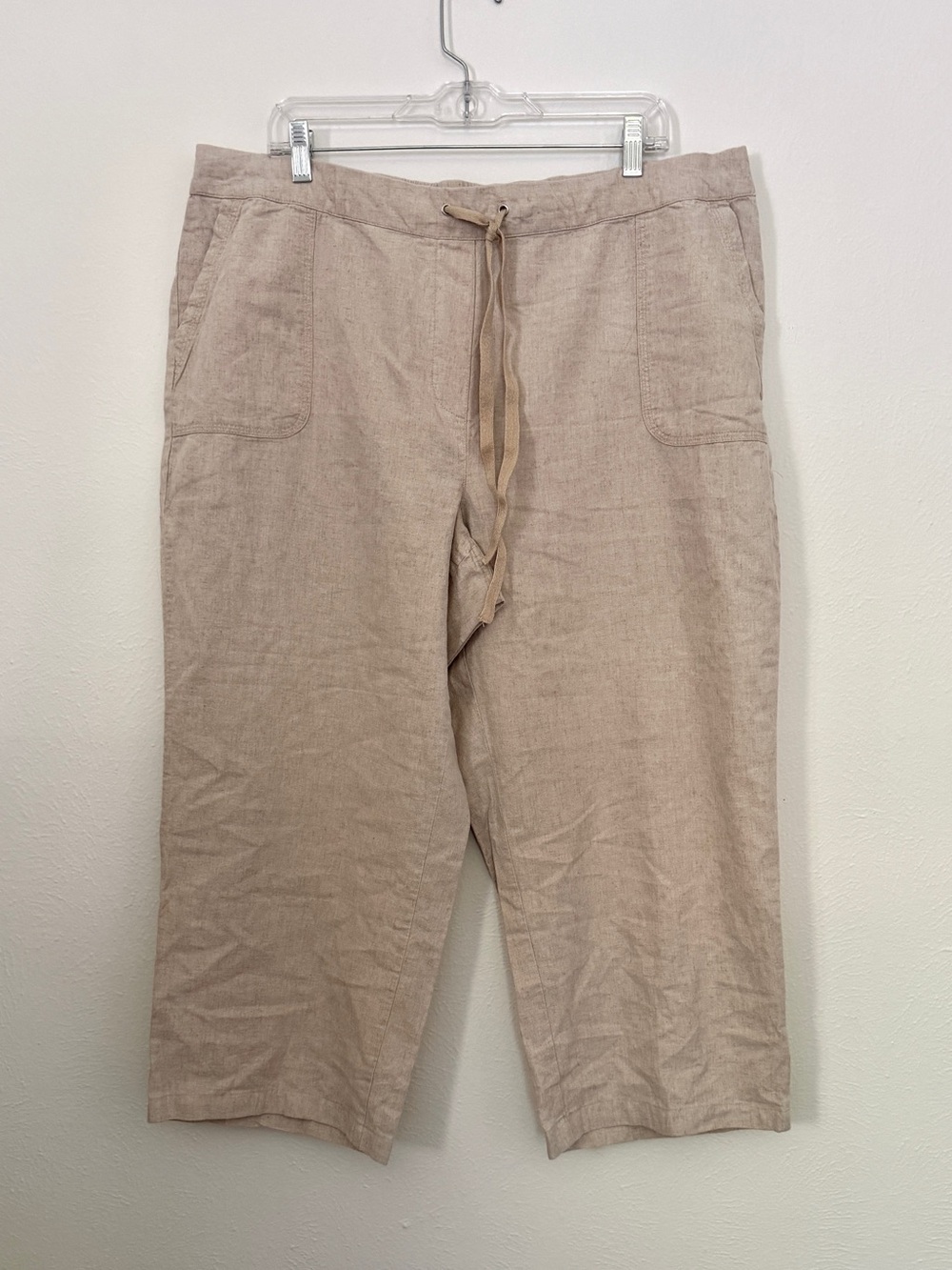 Kim Rogers Linen Cotton Elastic Waist Stretch Pull On Loose Wide Leg Capris